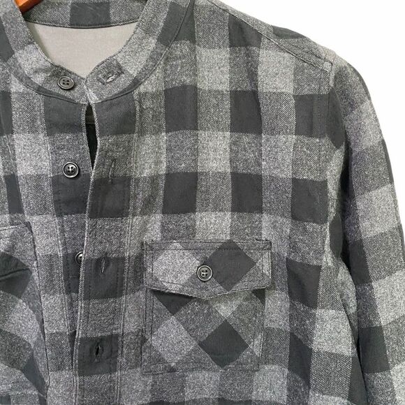 Nest Robe Wool cotton gingham plaid Button Front Black gray Gingham medium - Picture 3 of 11